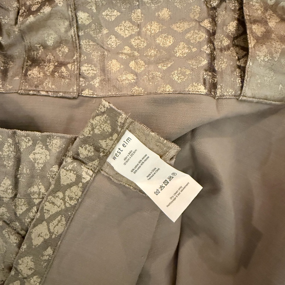 West Elm Velvet Velour Metallic Gold Diamond Black Out Curtains - Picture 4 of 11
